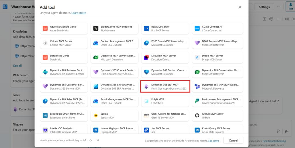 Add the Dynamics 365 ERP MCP Tool